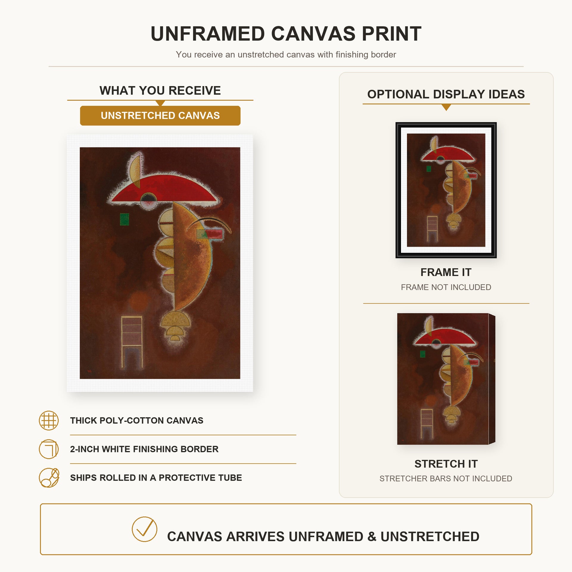 Wassily Kandinsky - Depressed canvas print size comparison and framing display infographic