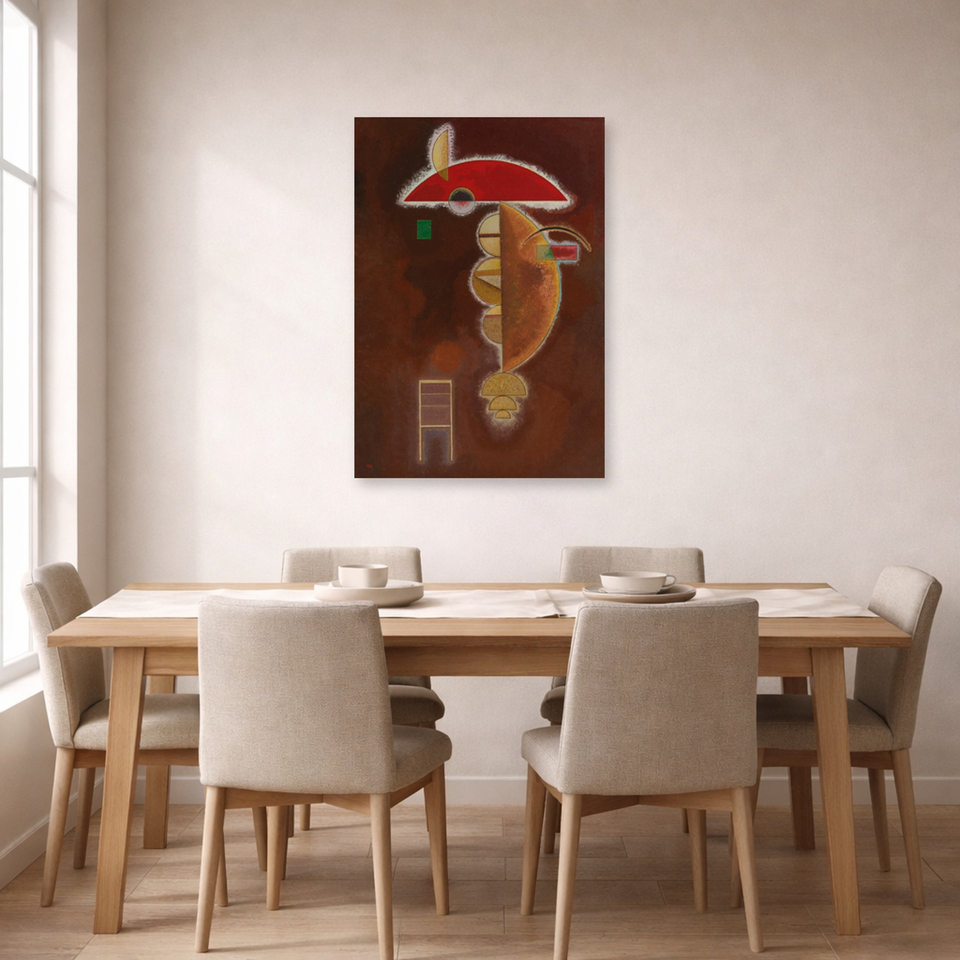 Unframed poster print of Wassily Kandinsky's Depressed displayed on a wall in a dining room