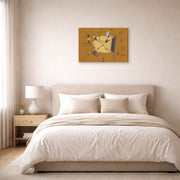 Gallery-wrapped canvas print of Wassily Kandinsky's Diagonale displayed on a wall in a bedroom
