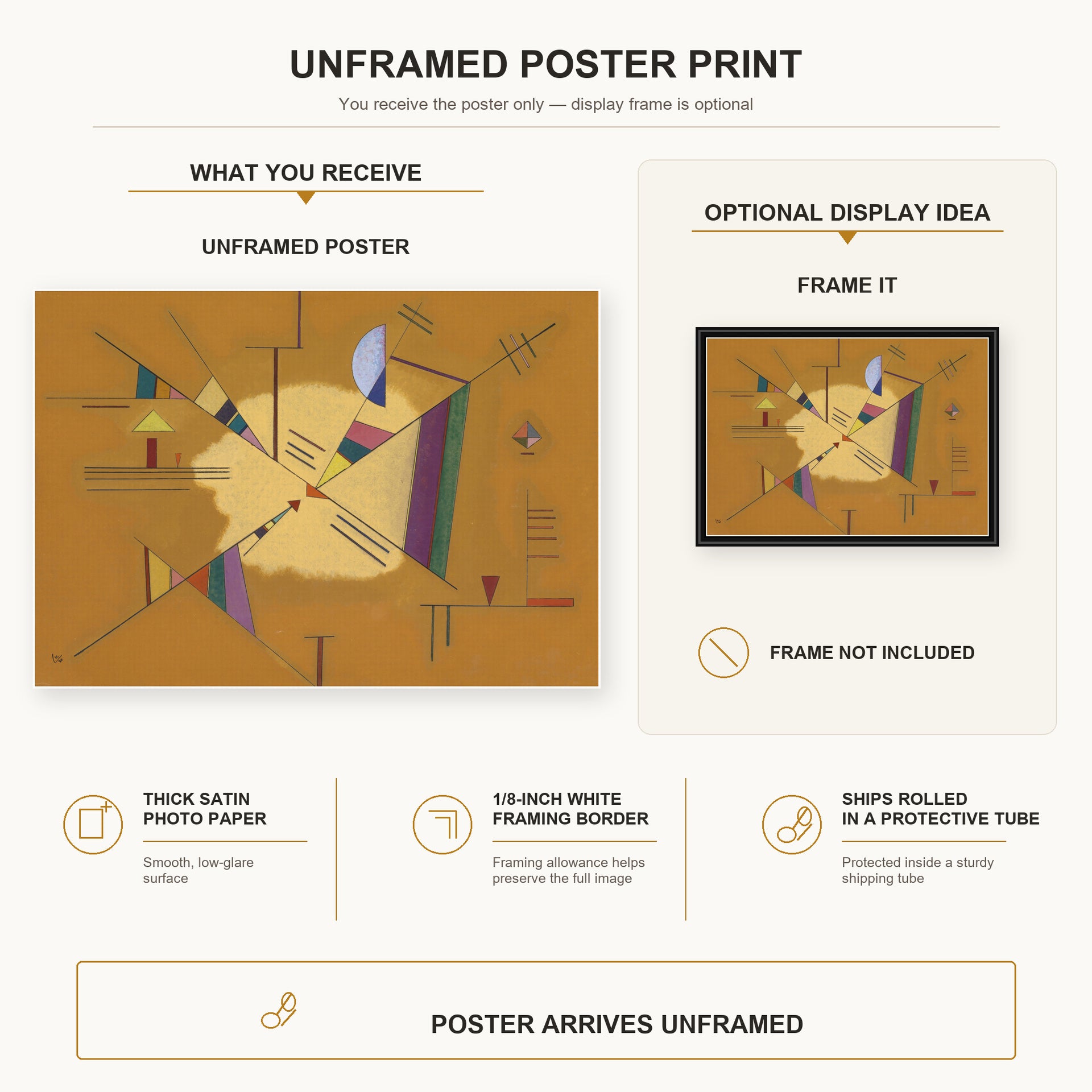 Wassily Kandinsky - Diagonale poster print size comparison and framing display infographic