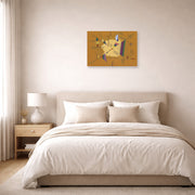 Unframed poster print of Wassily Kandinsky's Diagonale displayed on a wall in a bedroom