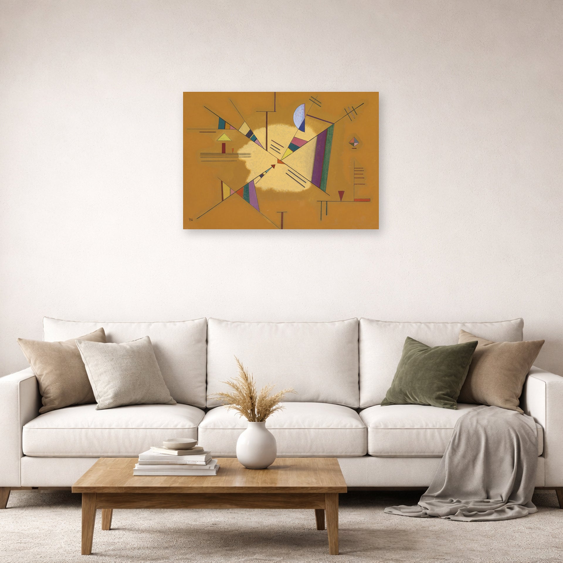 Unframed poster print of Wassily Kandinsky's Diagonale displayed on a wall in a living room