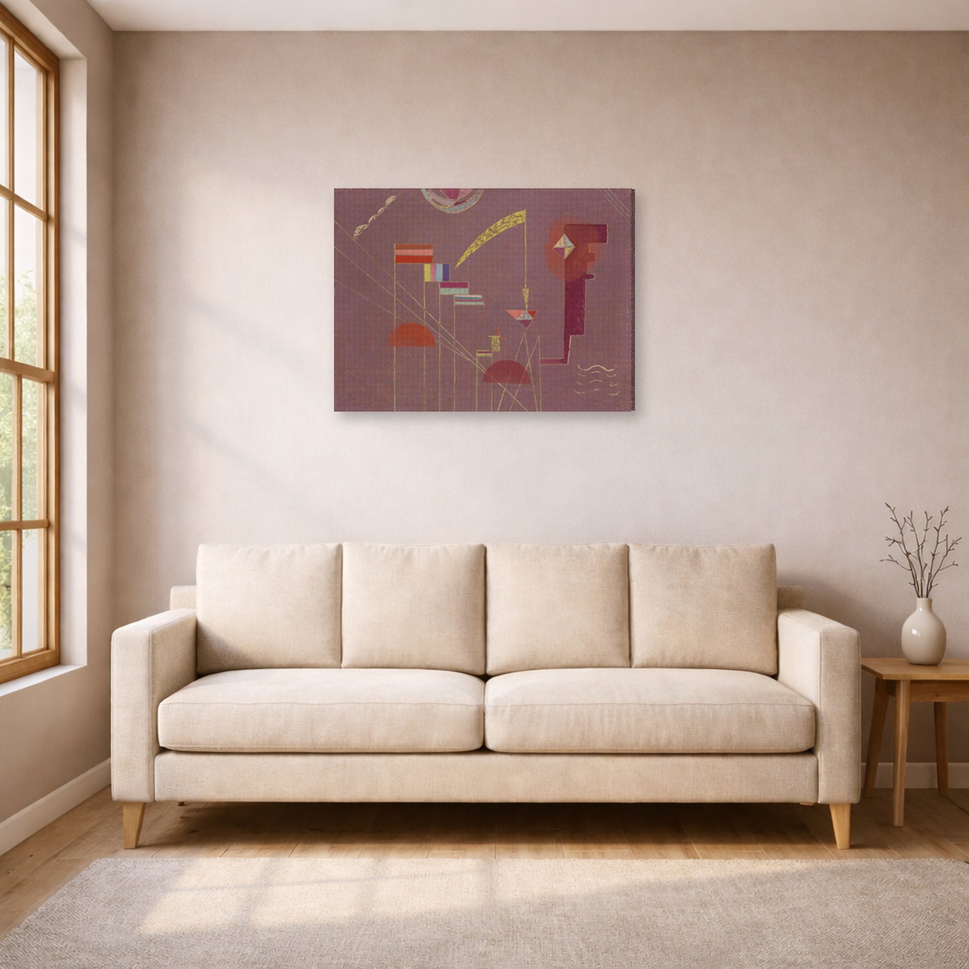Gallery-wrapped canvas print of Wassily Kandinsky's Dicht displayed on a wall in a living room