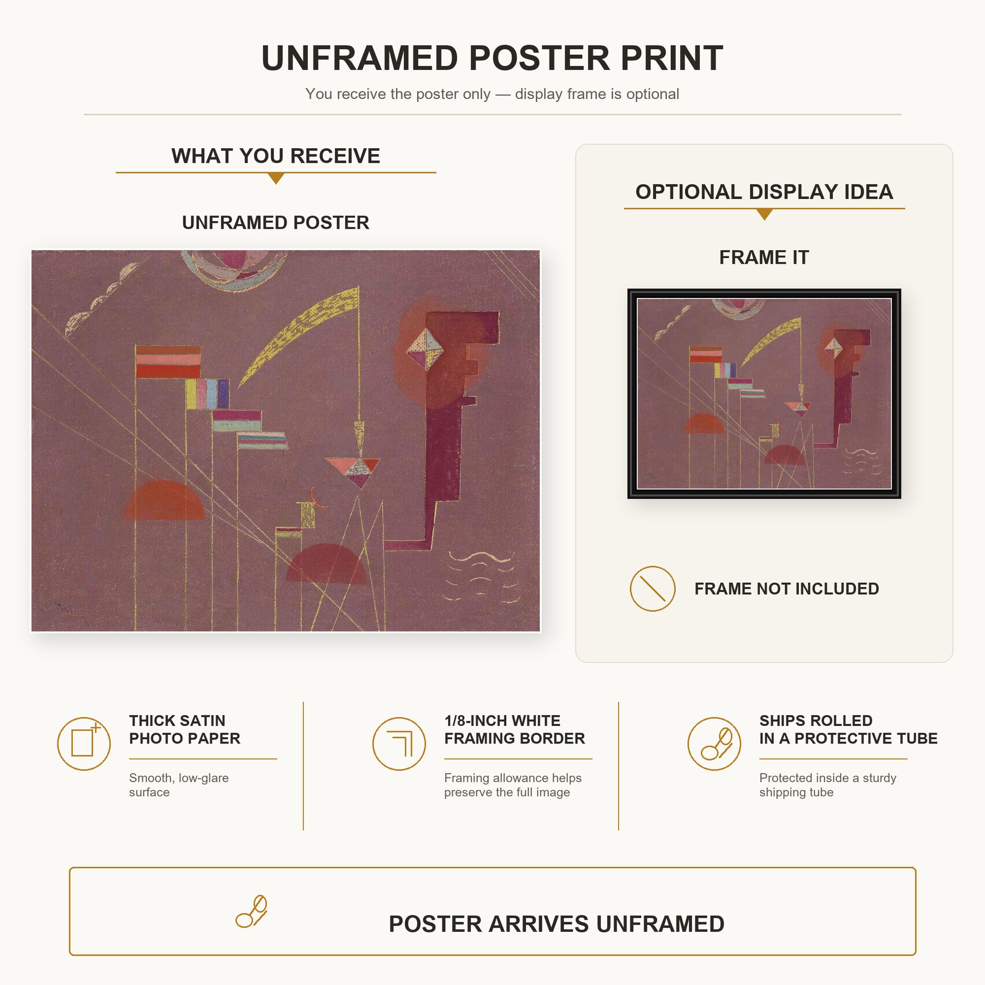Wassily Kandinsky - Dicht poster print size comparison and framing display infographic