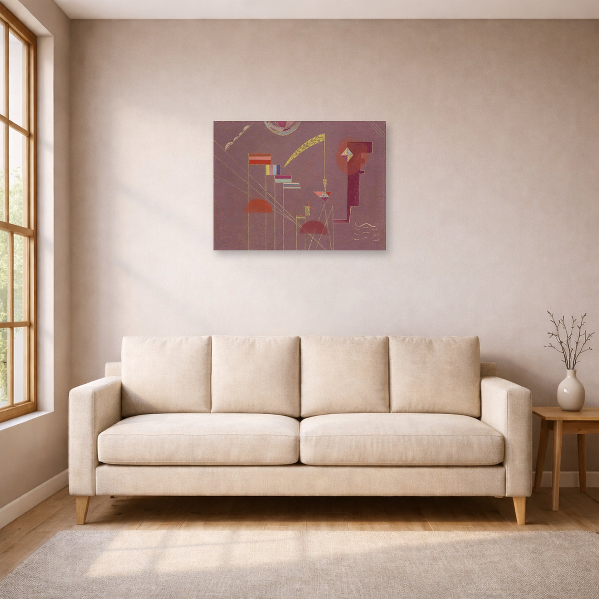 Unframed poster print of Wassily Kandinsky's Dicht displayed on a wall in a living room
