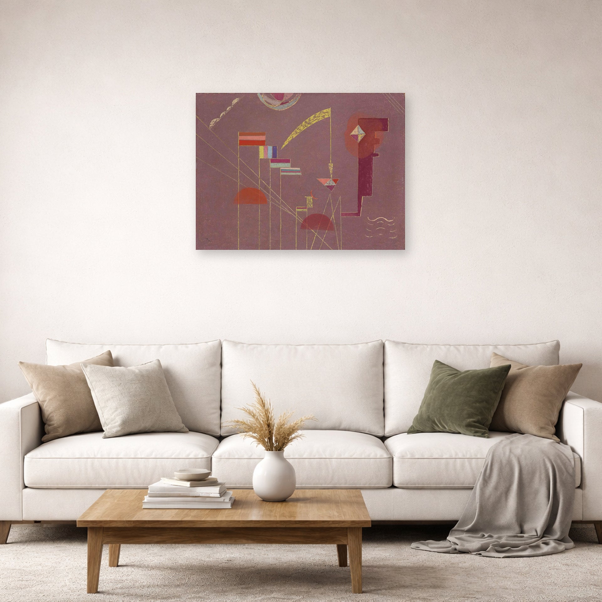 Unframed poster print of Wassily Kandinsky's Dicht displayed on a wall in a living room