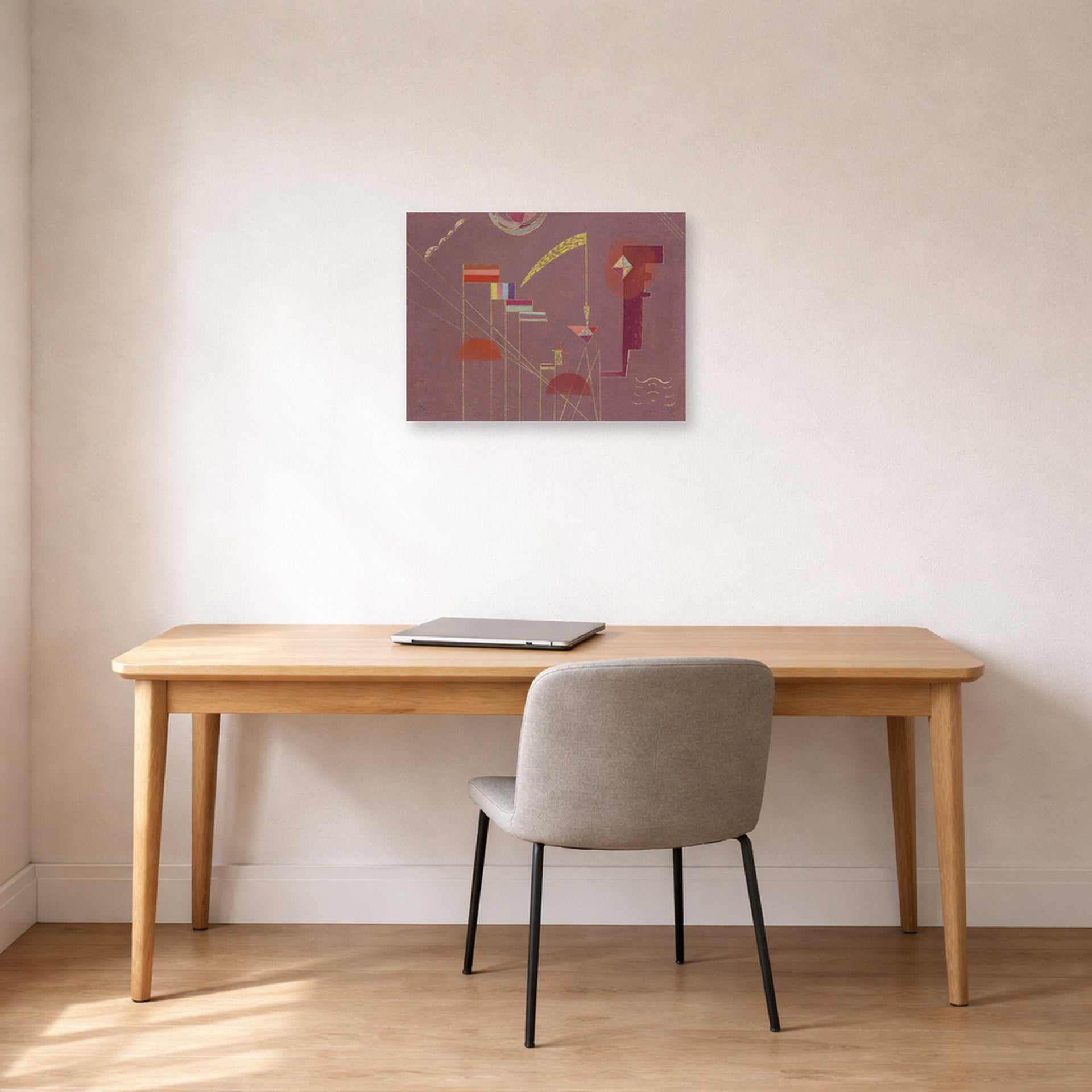 Unframed poster print of Wassily Kandinsky's Dicht displayed on a wall in an office
