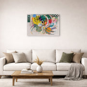 Gallery-wrapped canvas print of Wassily Kandinsky's Dominant Curve displayed on a wall in a living room