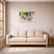 Unframed poster print of Wassily Kandinsky's Dominant Curve displayed on a wall in a living room