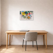 Unframed poster print of Wassily Kandinsky's Dominant Curve displayed on a wall in an office