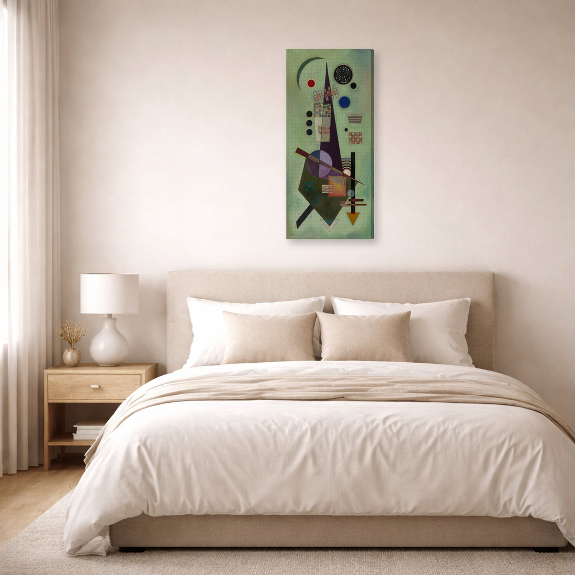 Gallery-wrapped canvas print of Wassily Kandinsky's Extended displayed on a wall in a bedroom