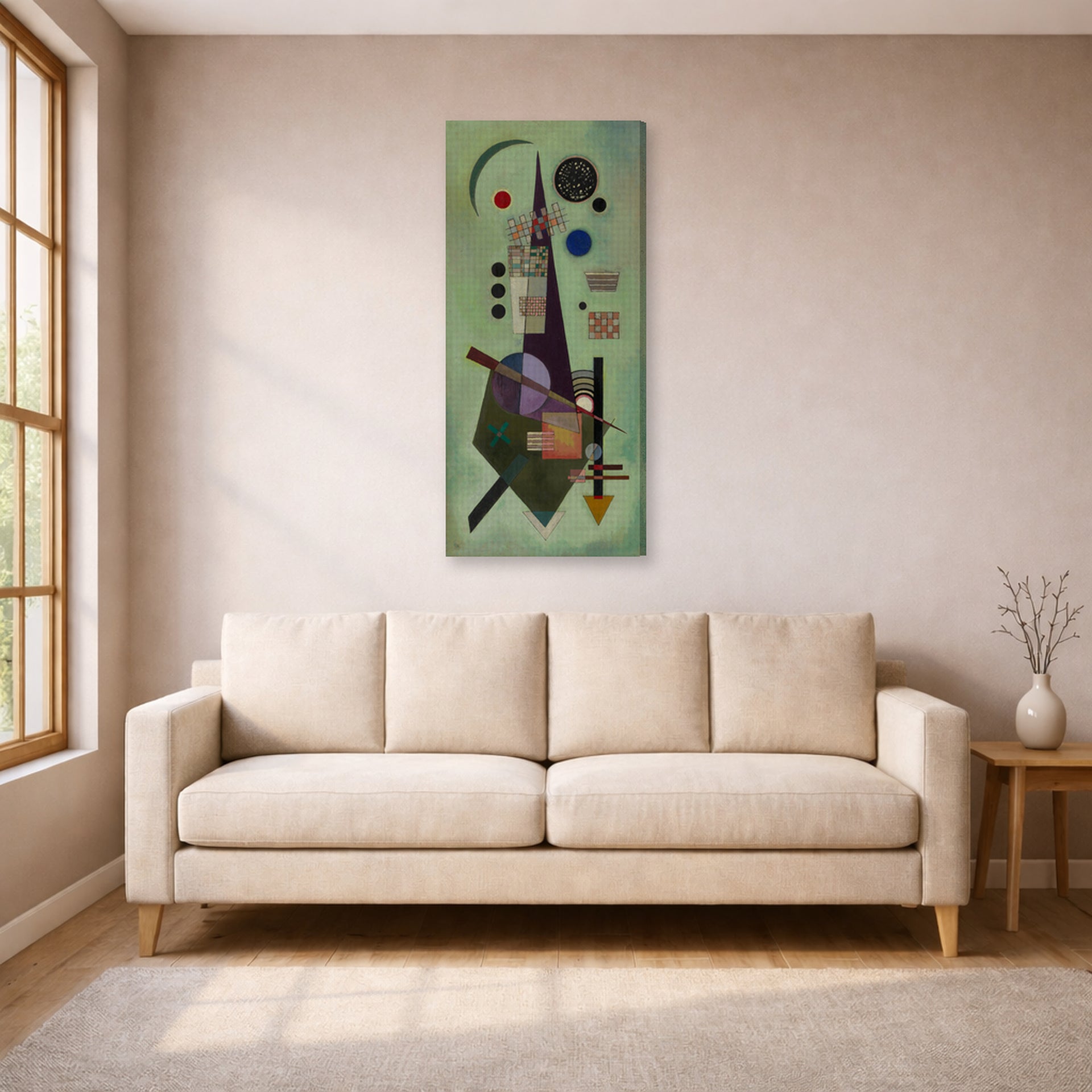 Gallery-wrapped canvas print of Wassily Kandinsky's Extended displayed on a wall in a living room