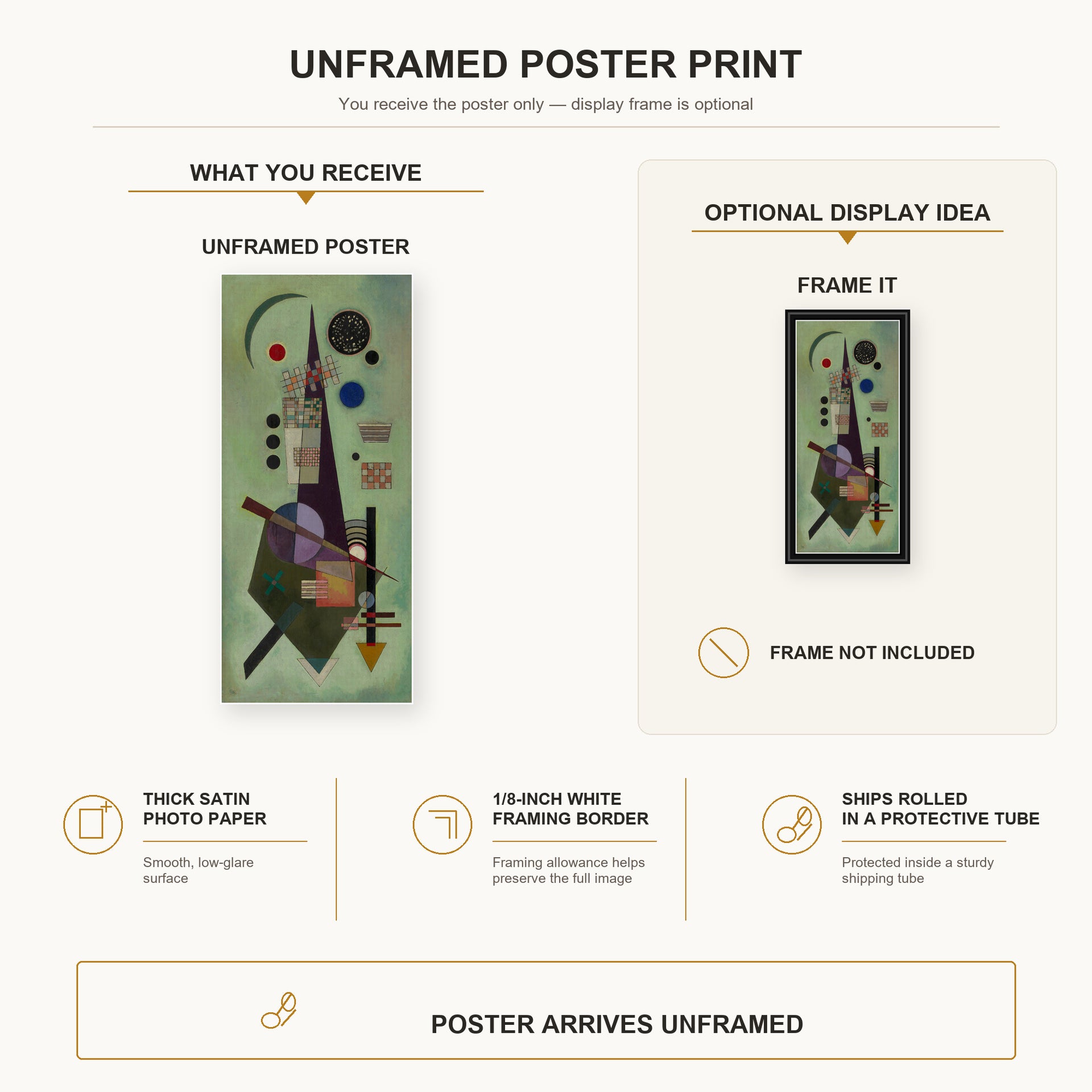 Wassily Kandinsky - Extended poster print size comparison and framing display infographic