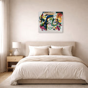 Gallery-wrapped canvas print of Wassily Kandinsky's Fragment I for Composition VI displayed on a wall in a bedroom