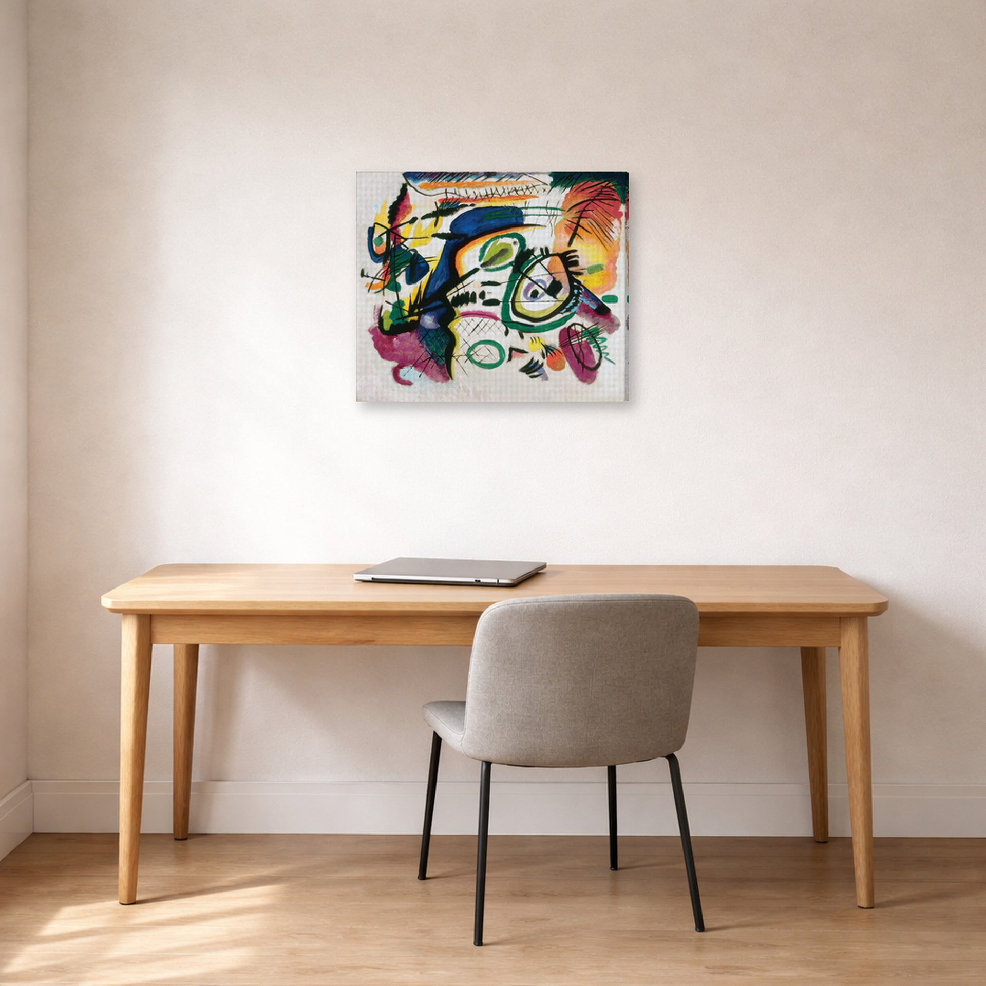 Gallery-wrapped canvas print of Wassily Kandinsky's Fragment I for Composition VI displayed on a wall in an office
