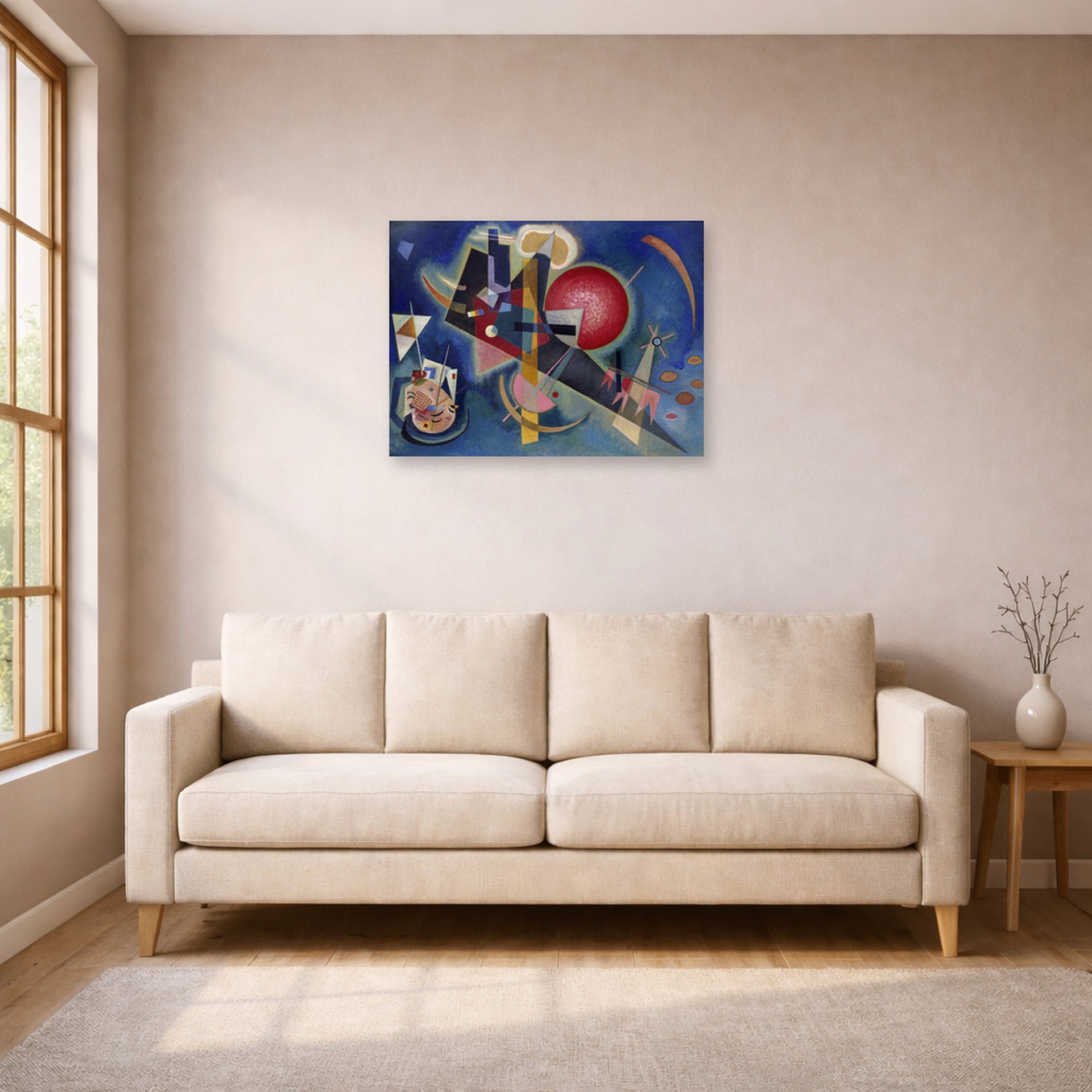 Unframed poster print of Wassily Kandinsky's Im Blau displayed on a wall in a living room