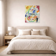 Unframed poster print of Wassily Kandinsky's Improvisation 31 (sea Battle) displayed on a wall in a bedroom