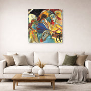 Gallery-wrapped canvas print of Wassily Kandinsky's Improvisation No. 30 (Cannons) displayed on a wall in a living room