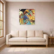 Unframed poster print of Wassily Kandinsky's Improvisation No. 30 (Cannons) displayed on a wall in a living room