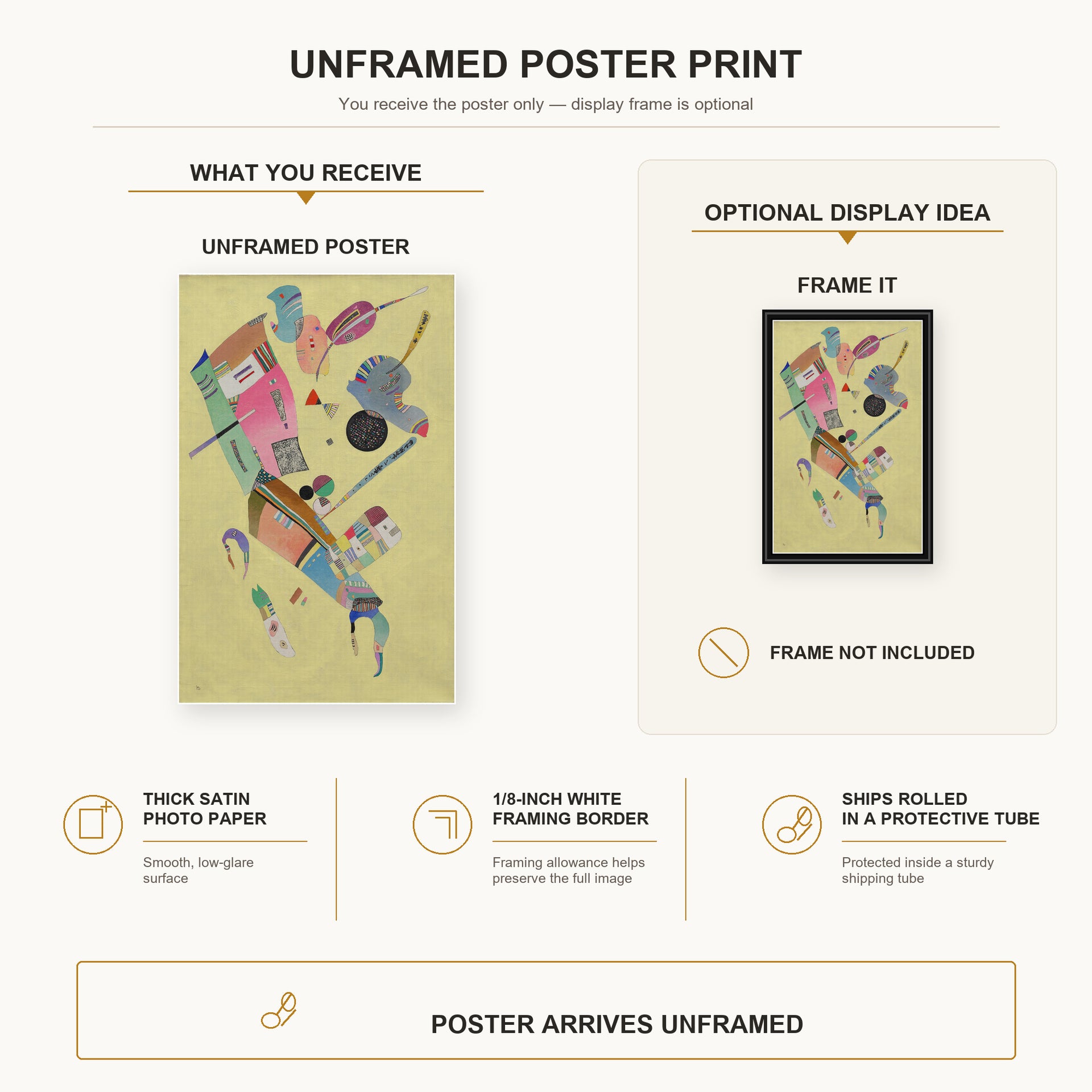 Wassily Kandinsky - Moderation poster print size comparison and framing display infographic