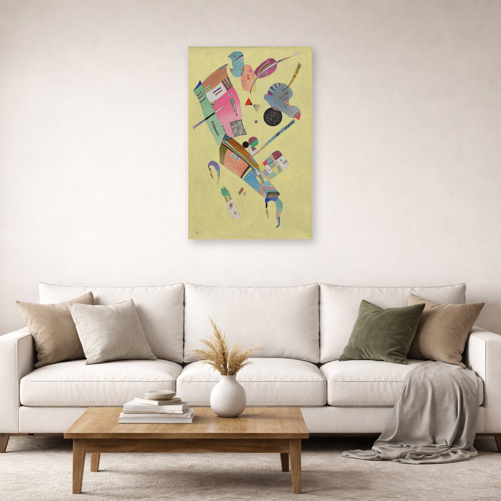 Unframed poster print of Wassily Kandinsky's Moderation displayed on a wall in a living room