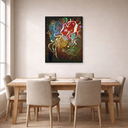 Gallery-wrapped canvas print of Wassily Kandinsky's Movement I displayed on a wall in a dining room