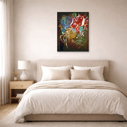 Unframed poster print of Wassily Kandinsky's Movement I displayed on a wall in a bedroom