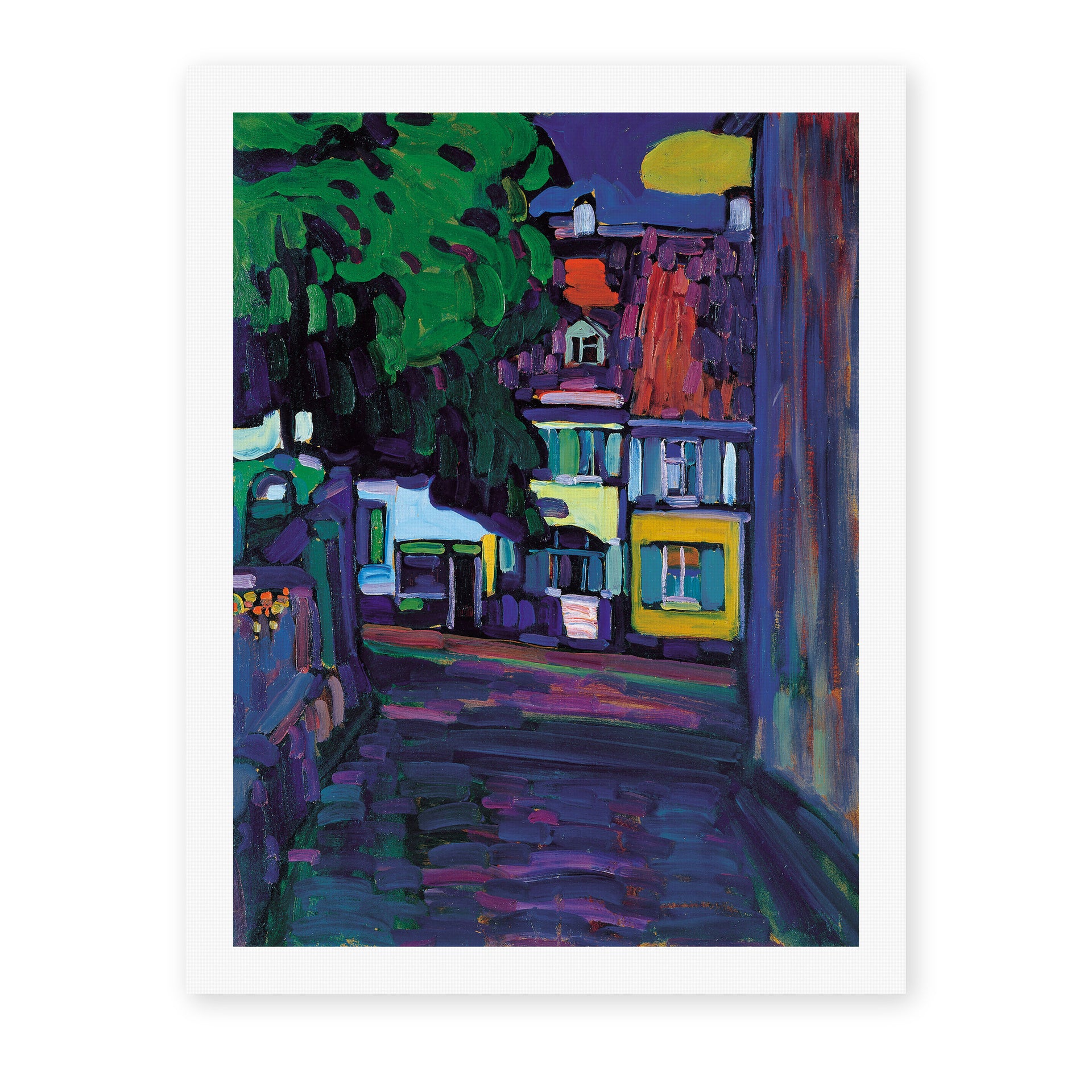 Wassily Kandinsky's 'Murnau, Houses in the Obermarkt' painting reproduced as a rolled canvas print