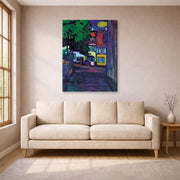 Gallery-wrapped canvas print of Wassily Kandinsky's Murnau, Houses in the Obermarkt displayed on a wall in a living room