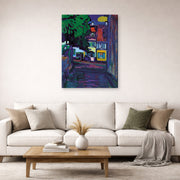 Gallery-wrapped canvas print of Wassily Kandinsky's Murnau, Houses in the Obermarkt displayed on a wall in a living room