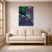 Unframed poster print of Wassily Kandinsky's Murnau, Houses in the Obermarkt displayed on a wall in a living room
