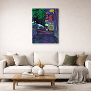 Unframed poster print of Wassily Kandinsky's Murnau, Houses in the Obermarkt displayed on a wall in a living room