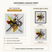 Wassily Kandinsky - On White II canvas print size comparison and framing display infographic