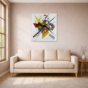 Unframed poster print of Wassily Kandinsky's On White II displayed on a wall in a living room