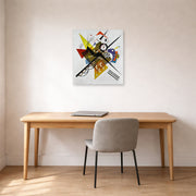 Unframed poster print of Wassily Kandinsky's On White II displayed on a wall in an office