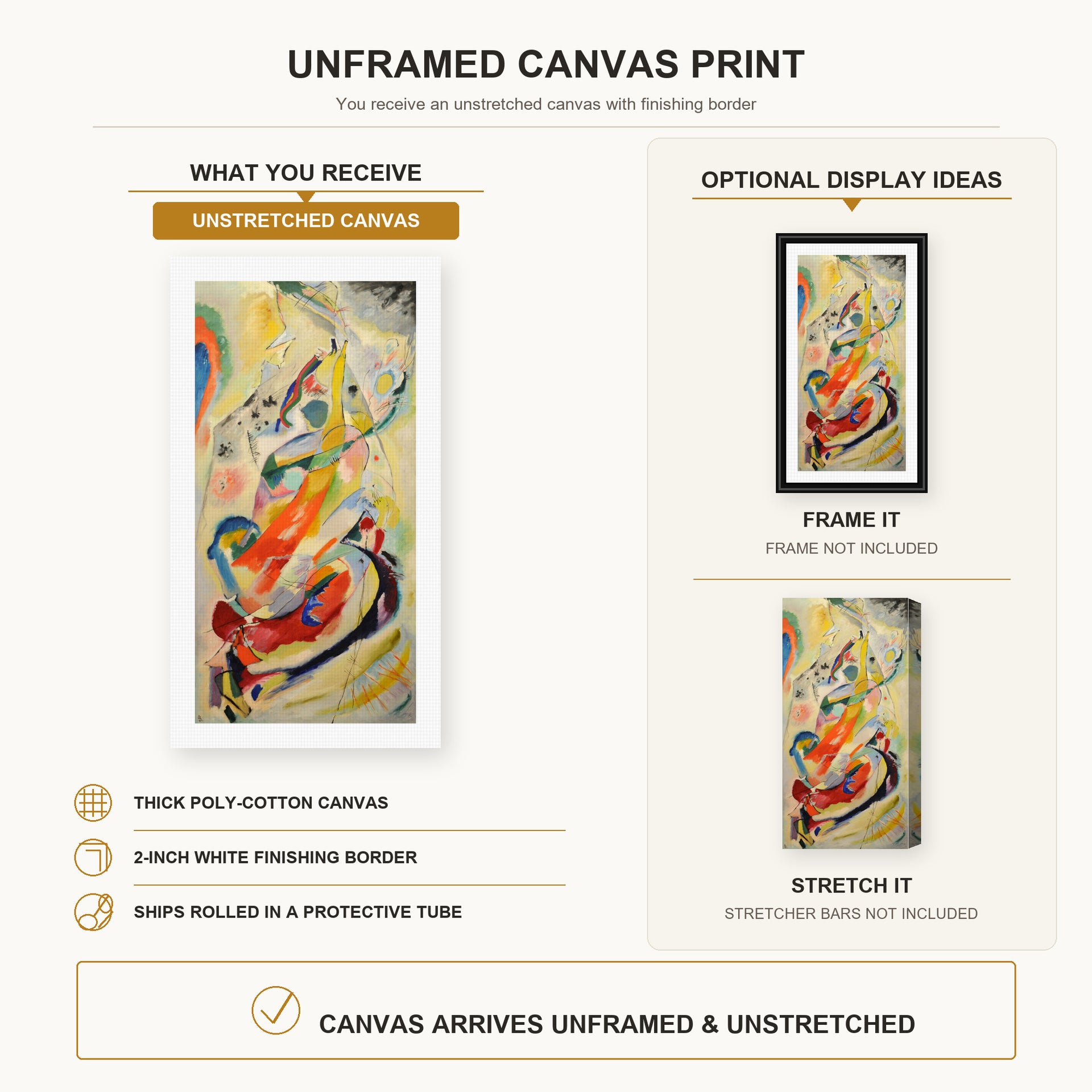 Wassily Kandinsky - Panel for Edwin R. Campbell No. 1 canvas print size comparison and framing display infographic