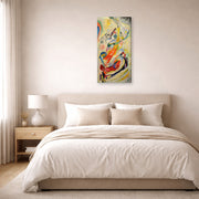 Gallery-wrapped canvas print of Wassily Kandinsky's Panel for Edwin R. Campbell No. 1 displayed on a wall in a bedroom