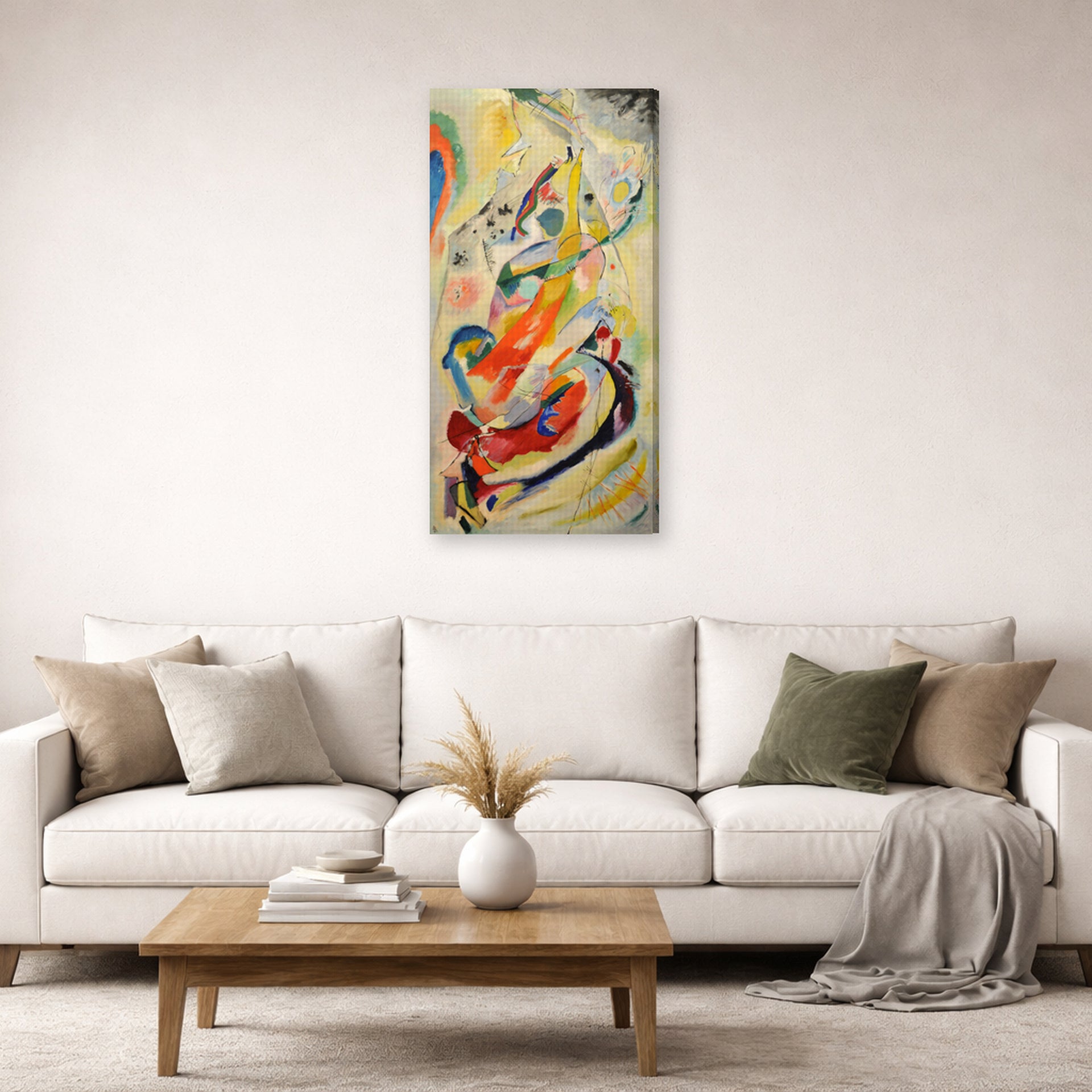 Gallery-wrapped canvas print of Wassily Kandinsky's Panel for Edwin R. Campbell No. 1 displayed on a wall in a living room