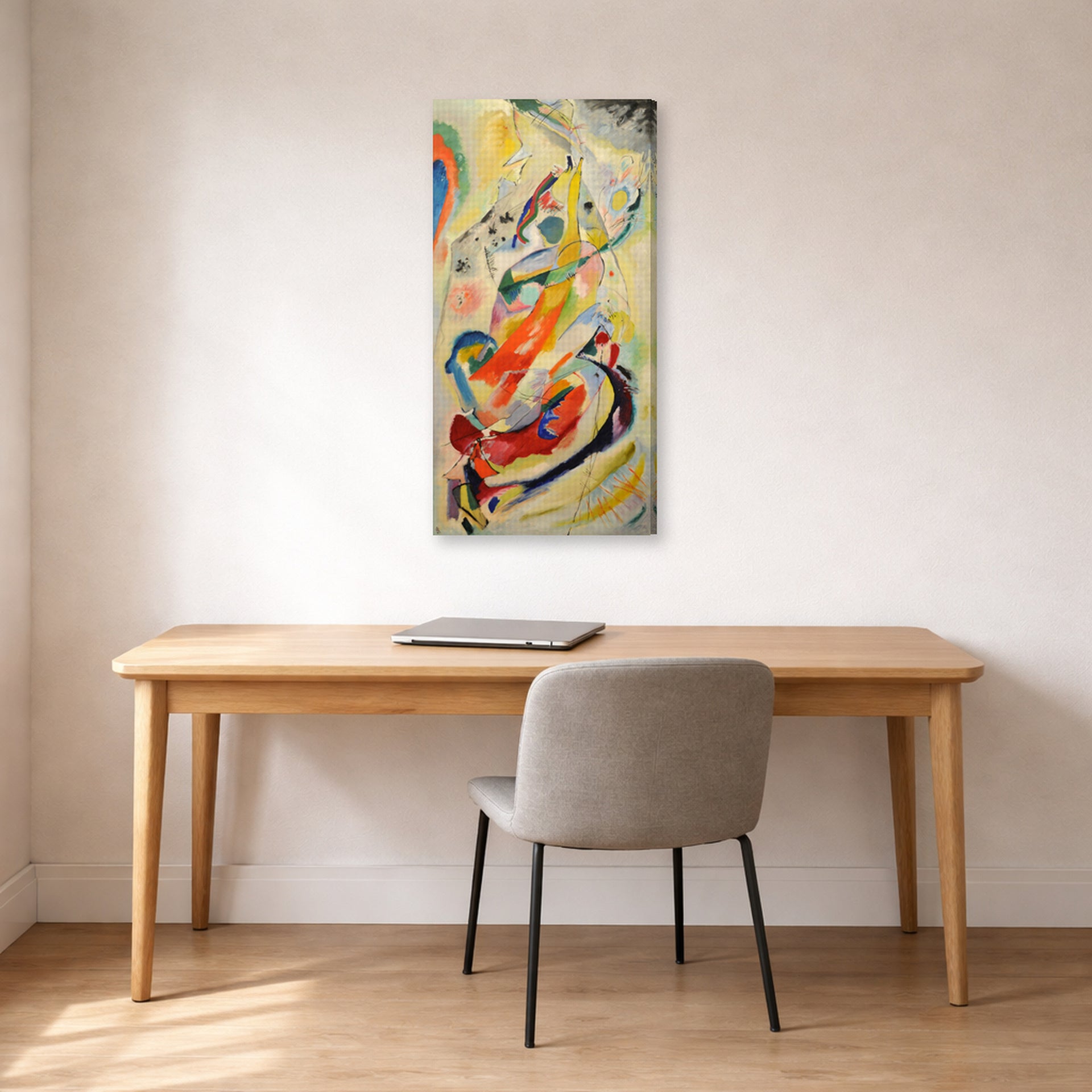 Gallery-wrapped canvas print of Wassily Kandinsky's Panel for Edwin R. Campbell No. 1 displayed on a wall in an office
