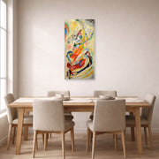 Unframed poster print of Wassily Kandinsky's Panel for Edwin R. Campbell No. 1 displayed on a wall in a dining room