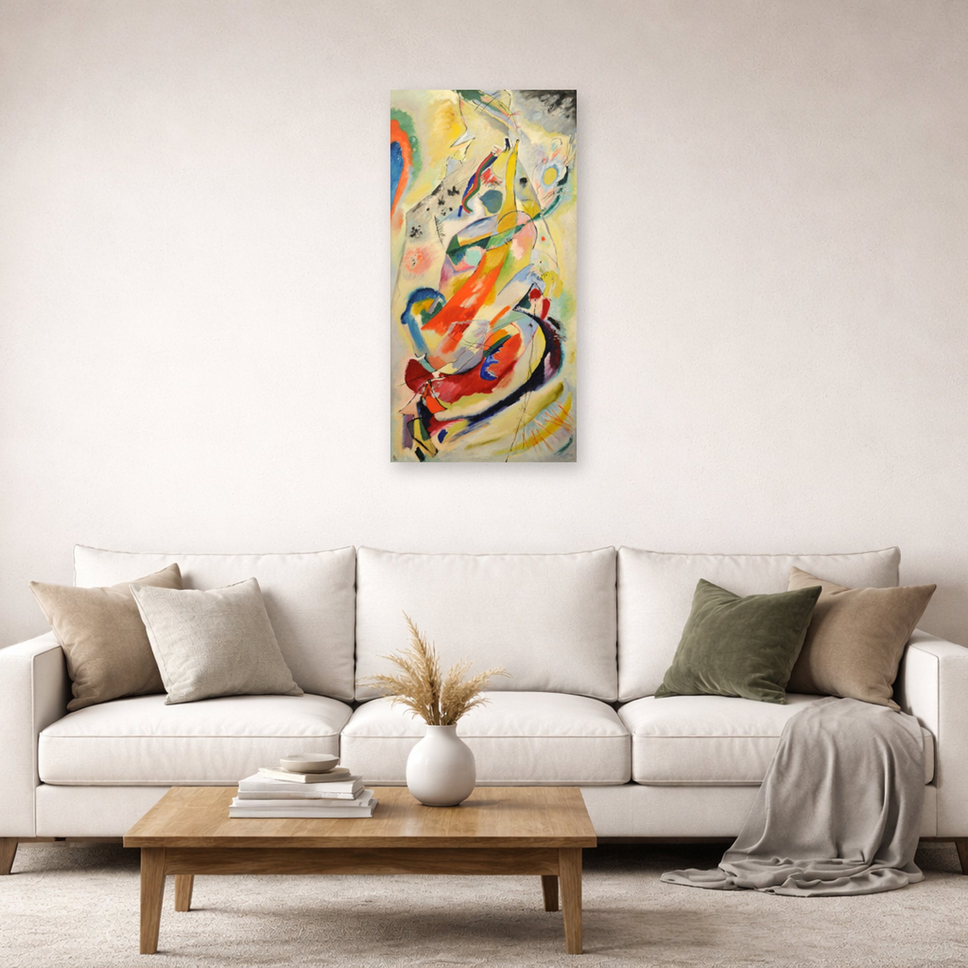Unframed poster print of Wassily Kandinsky's Panel for Edwin R. Campbell No. 1 displayed on a wall in a living room
