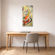 Unframed poster print of Wassily Kandinsky's Panel for Edwin R. Campbell No. 1 displayed on a wall in an office