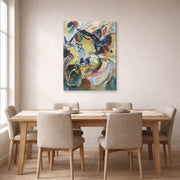 Gallery-wrapped canvas print of Wassily Kandinsky's Panel for Edwin R. Campbell No. 2 displayed on a wall in a dining room
