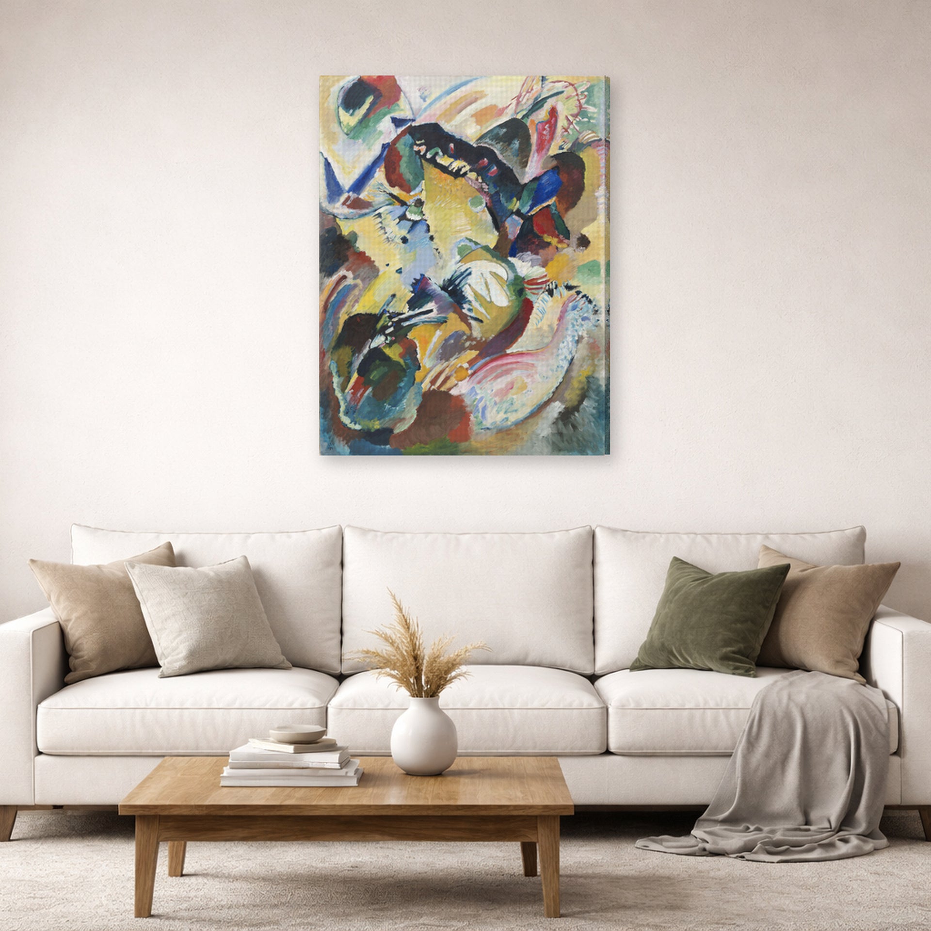 Gallery-wrapped canvas print of Wassily Kandinsky's Panel for Edwin R. Campbell No. 2 displayed on a wall in a living room