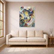 Unframed poster print of Wassily Kandinsky's Panel for Edwin R. Campbell No. 2 displayed on a wall in a living room