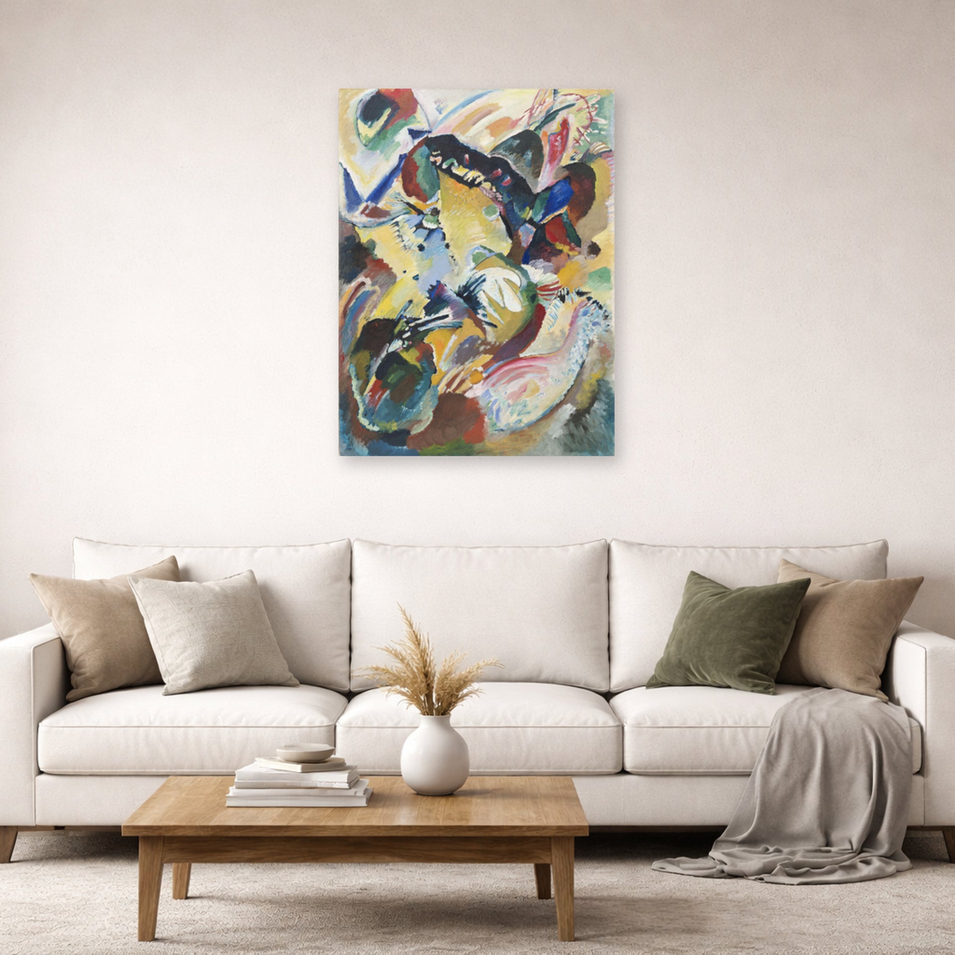Unframed poster print of Wassily Kandinsky's Panel for Edwin R. Campbell No. 2 displayed on a wall in a living room