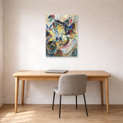 Unframed poster print of Wassily Kandinsky's Panel for Edwin R. Campbell No. 2 displayed on a wall in an office