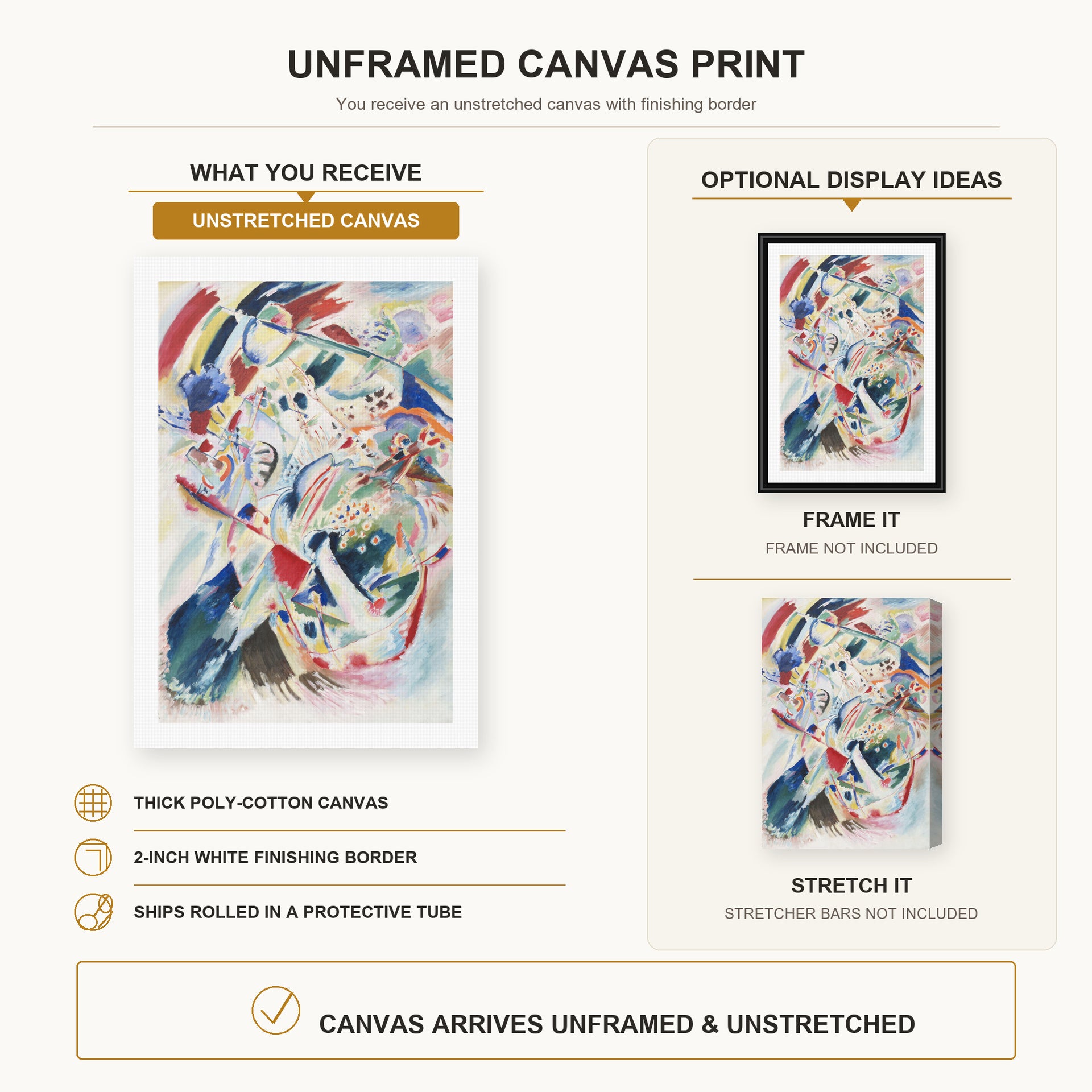 Wassily Kandinsky - Panel for Edwin R. Campbell No. 4 canvas print size comparison and framing display infographic
