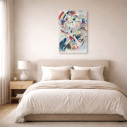 Gallery-wrapped canvas print of Wassily Kandinsky's Panel for Edwin R. Campbell No. 4 displayed on a wall in a bedroom