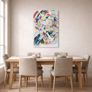 Gallery-wrapped canvas print of Wassily Kandinsky's Panel for Edwin R. Campbell No. 4 displayed on a wall in a dining room